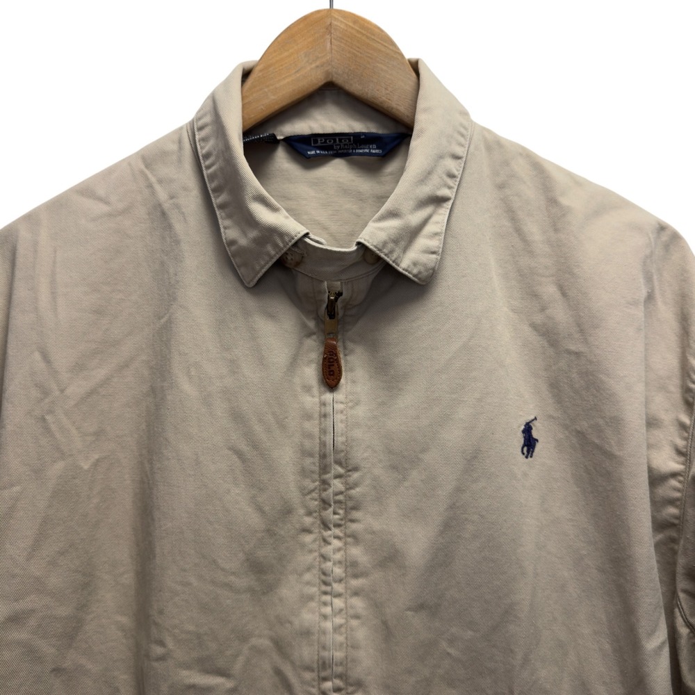 Polo Ralph Lauren Mens Size Medium Beige Vtg USA Full Zip Pony Harrington Jacket